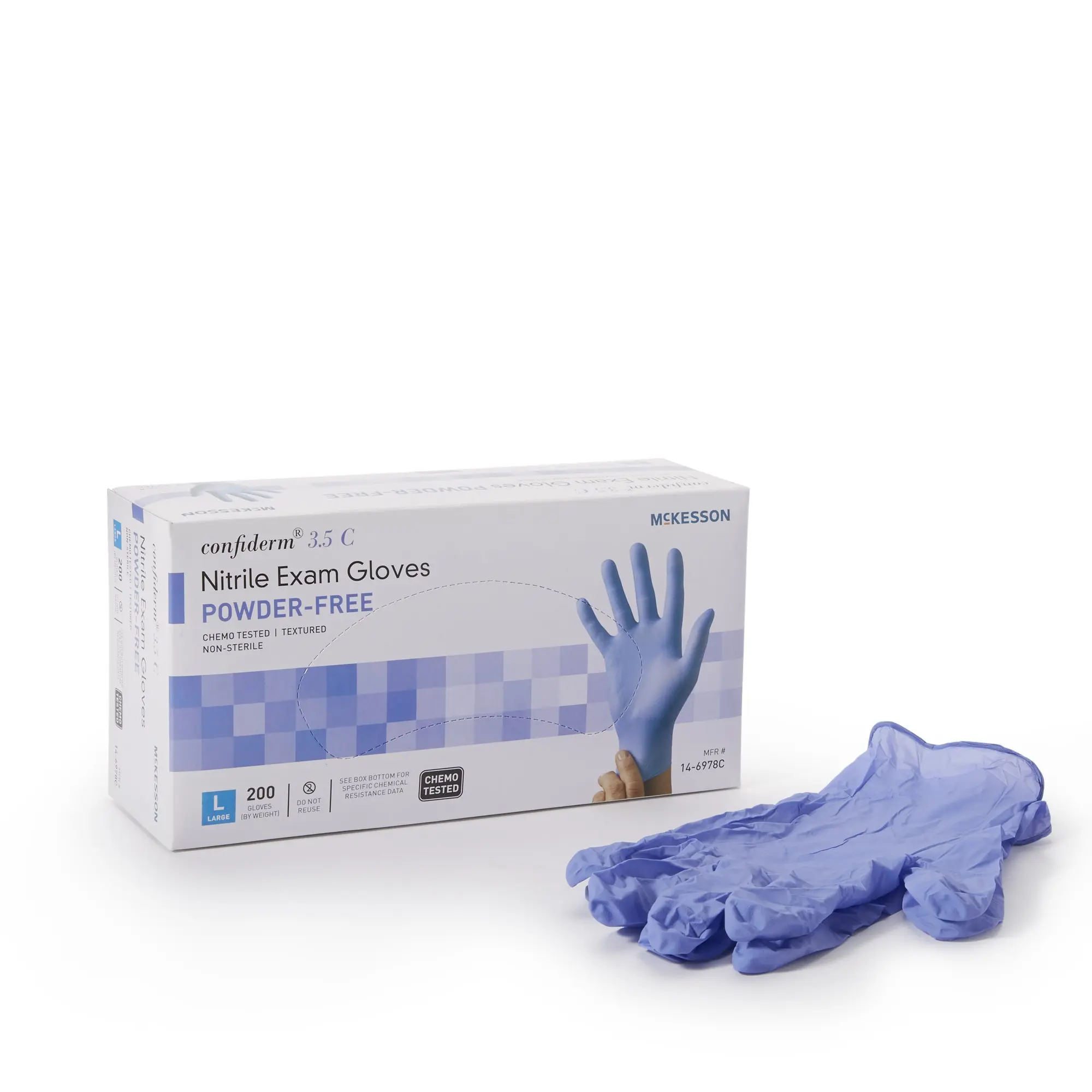 Exam Glove 3.5C Large NonSterile Nitrile Standard Cuff Length Textured Fingertips Blue Chemo Tested