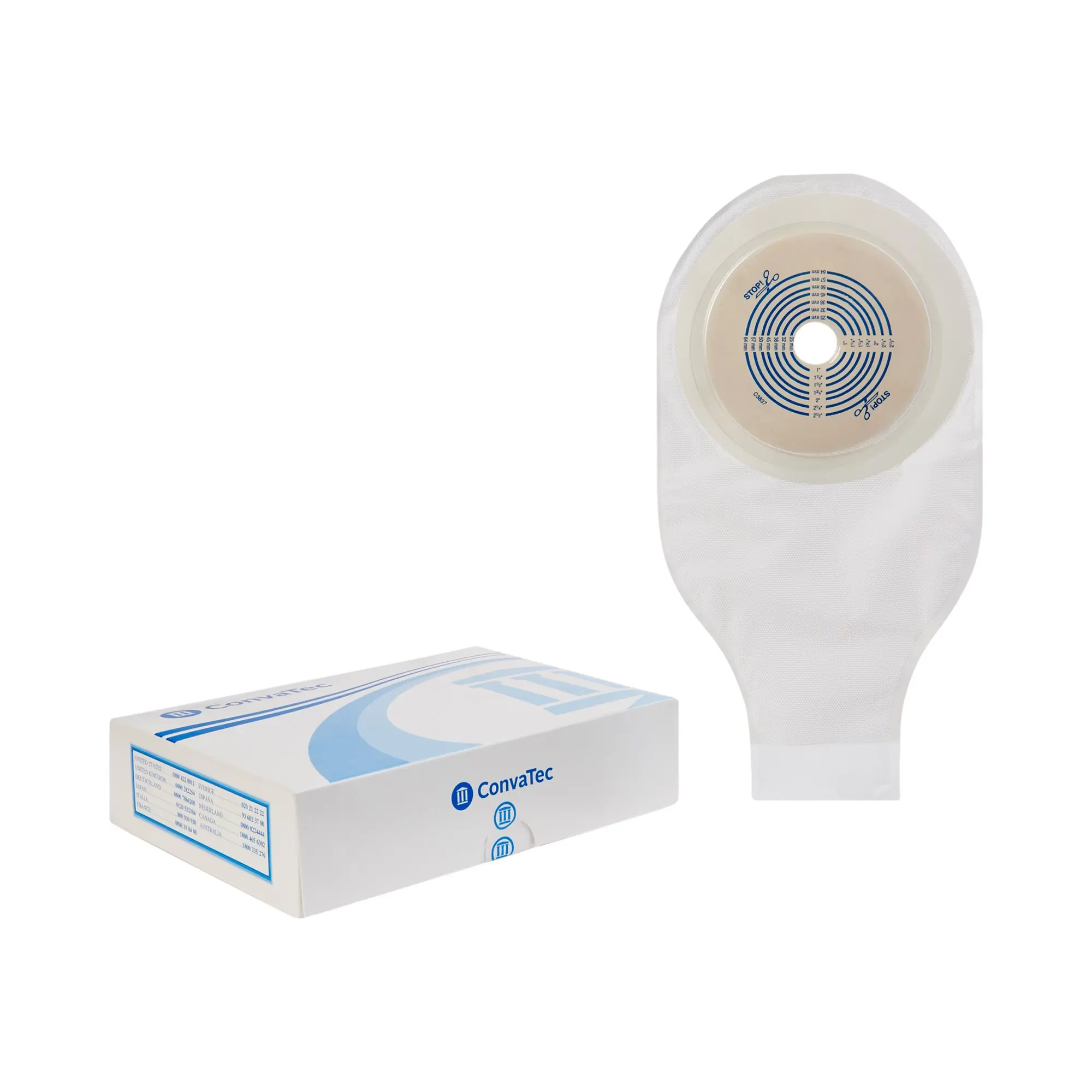 Colostomy Pouch One-Piece System 12 Inch Length Flat, Trim To Fit 3/4 to 2-1/2 Inch Stoma Drainable, 10/box