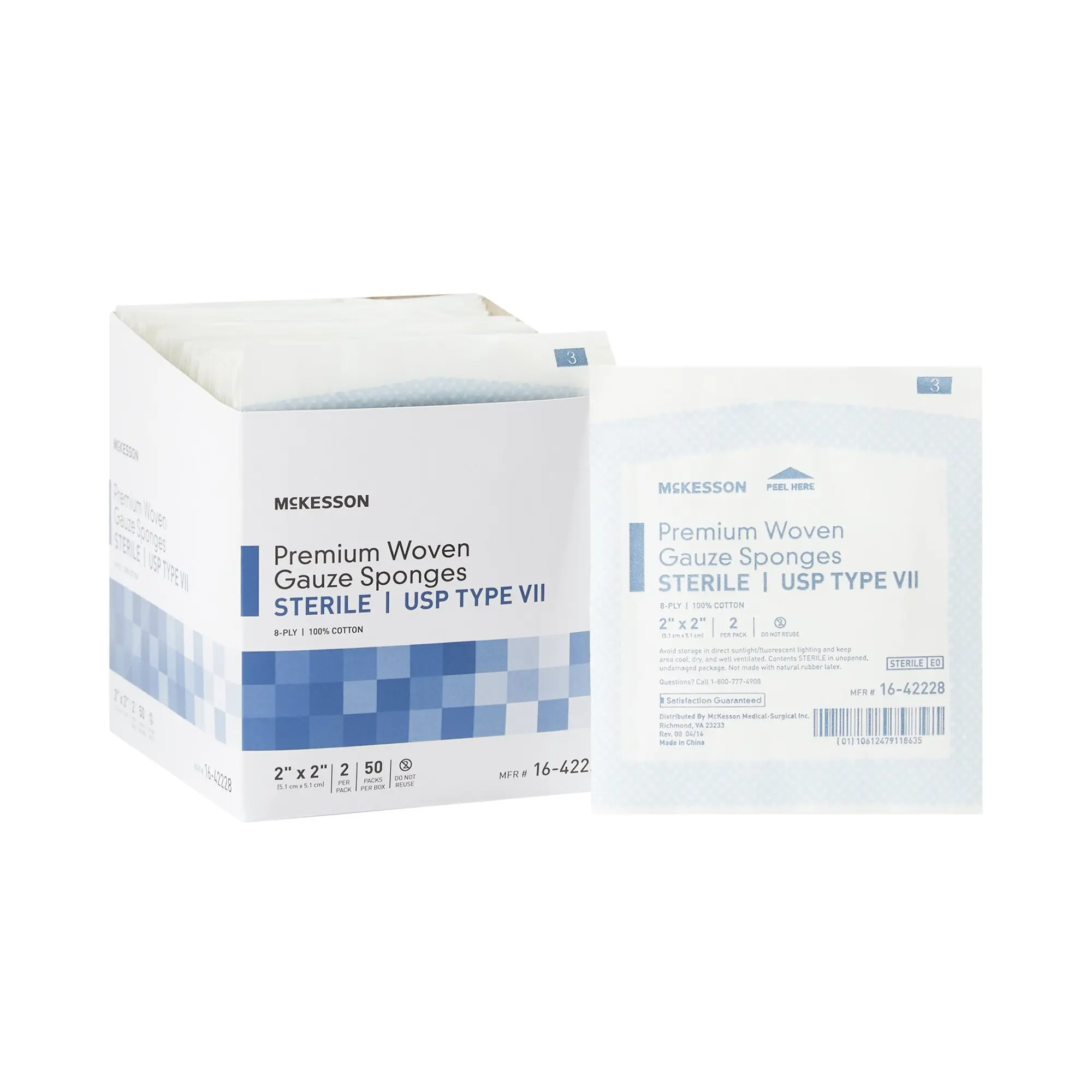Premium Woven Gauze Sponges Sterile 2" X 2" 8-Ply, 50/box