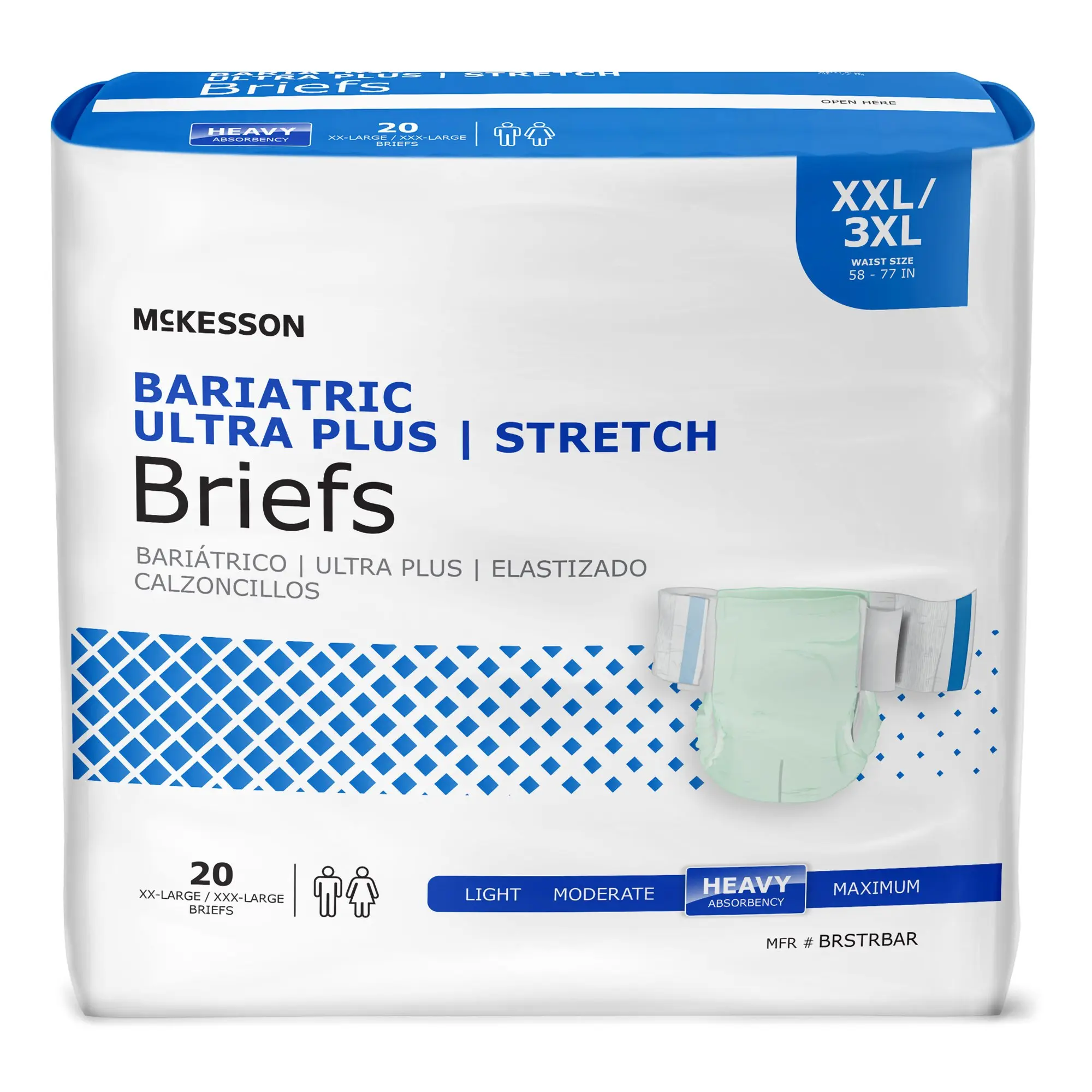 Incontinence Brief Ultra Plus Stretch Adult 2X-Large / 3X-Large Unisex Disposable Heavy Absorbency