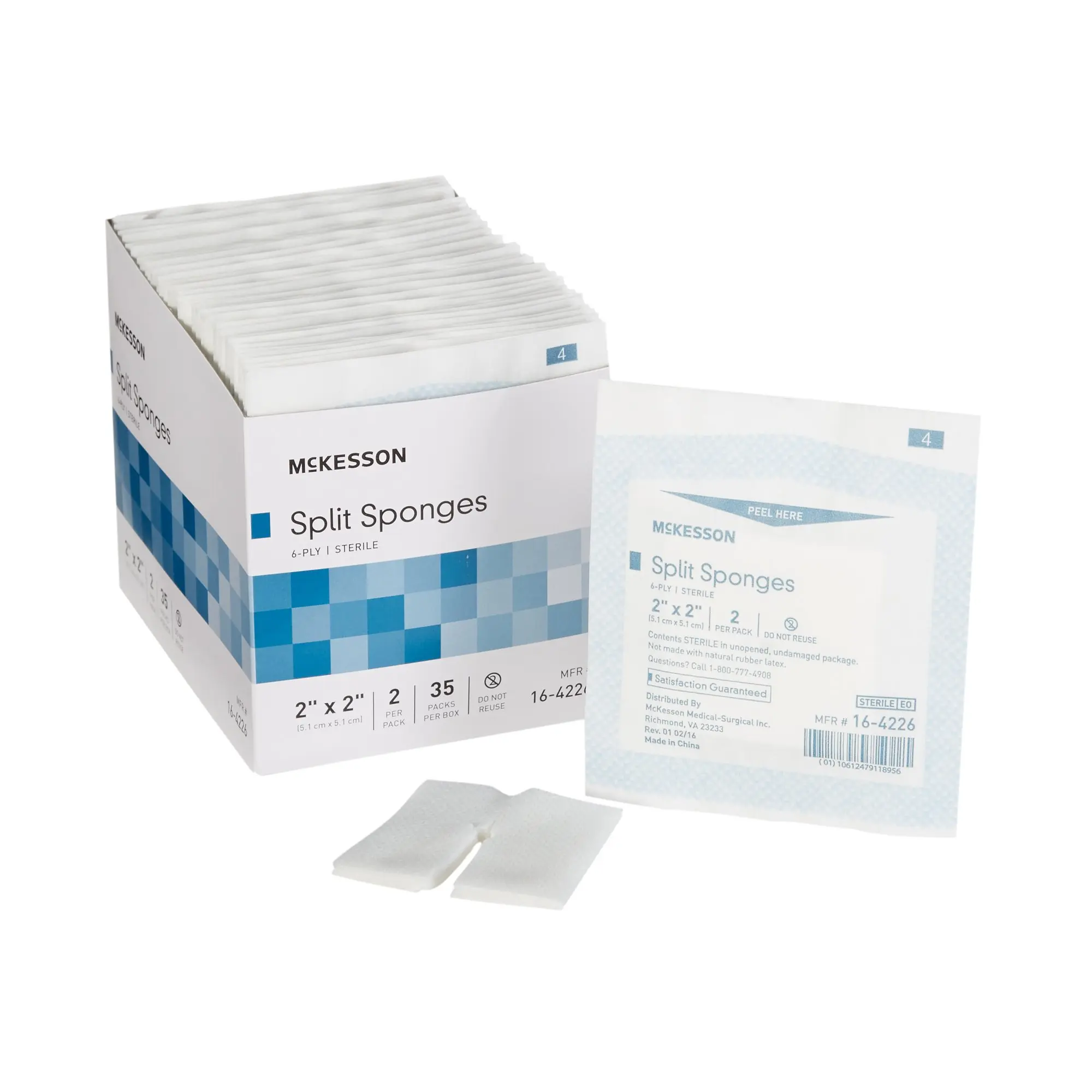 I.V. Split Sponges Sterile 2" x 2" 6-ply, 35/box