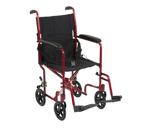 Transport Chair Lightweight 19 Inch Aluminum Red